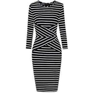 Rephyllis Black & White Striped Bodycon Dress - Size M